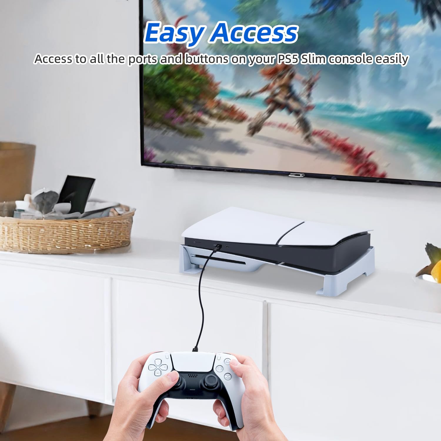 PS5 Slim & PS5 Pro Horizontal Stand Holder - Universal Console Stand Base for Sony PlayStation 5 Slim/Pro (Not for Original PS5) - Perfect for Gaming Setup & Space-Saving Storage