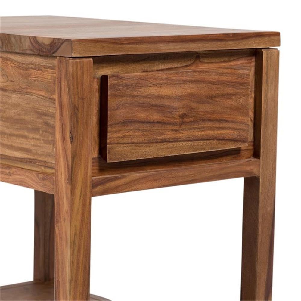 Mid-Century Modern Wood End Table with Drawer - Natural Brown Finish for Living Room, Bedroom & Office Decor