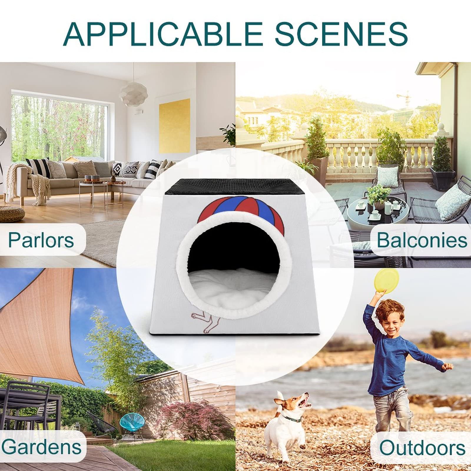 Custom Printed Cat House & Indoor Pet Habitat - Cozy Cat Cube Condo, Sofa Cave Bed for Kittens - Perfect for Small Spaces & Home Decor (White)