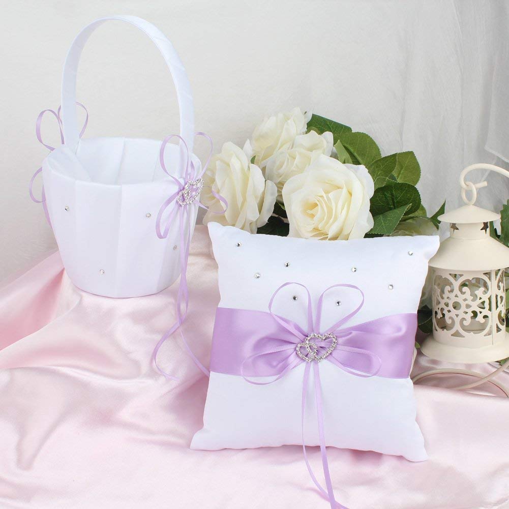 Elegant Light Purple Wedding Accessories Set - Guest Book Pen, Ring Pillow & Flower Girl Basket for Wedding Ceremony, Reception & Bridal Party Favors | Perfect for Bridal Showers, Vow Renewals & Formal Events