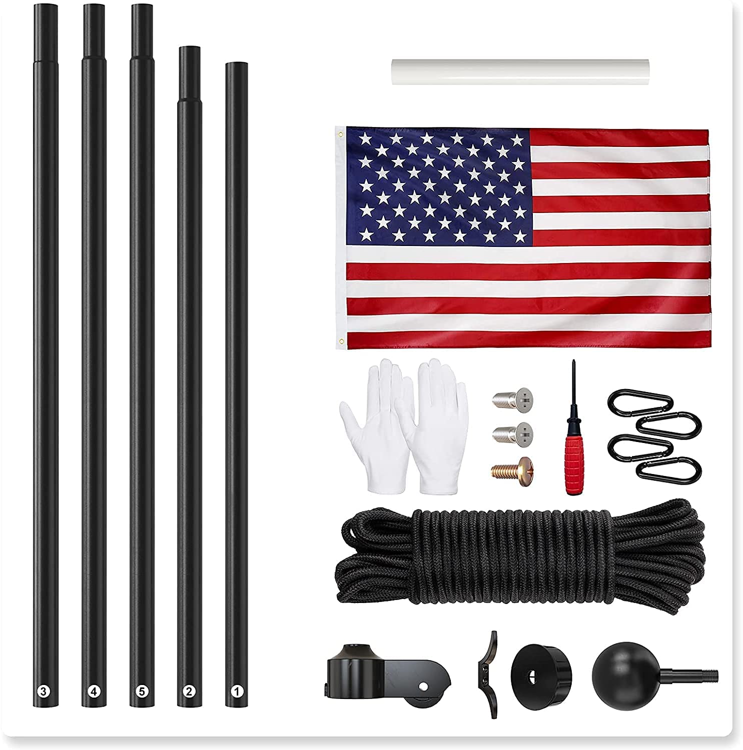 16 FT Heavy Duty Aluminum Flag Pole Kit - Extra Thick In-Ground Outdoor Flagpole for House, Garden & Commercial Use | Weather-Resistant for All Seasons