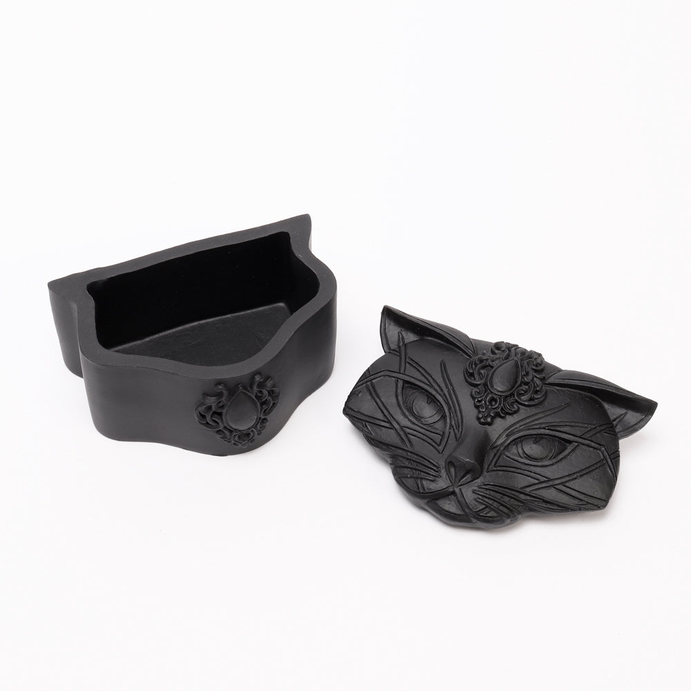 Black Sacred Cat Trinket Box - Handmade Ceramic Jewelry Storage with Lid - Perfect for Home Decor, Gift Giving & Spiritual Altar Use