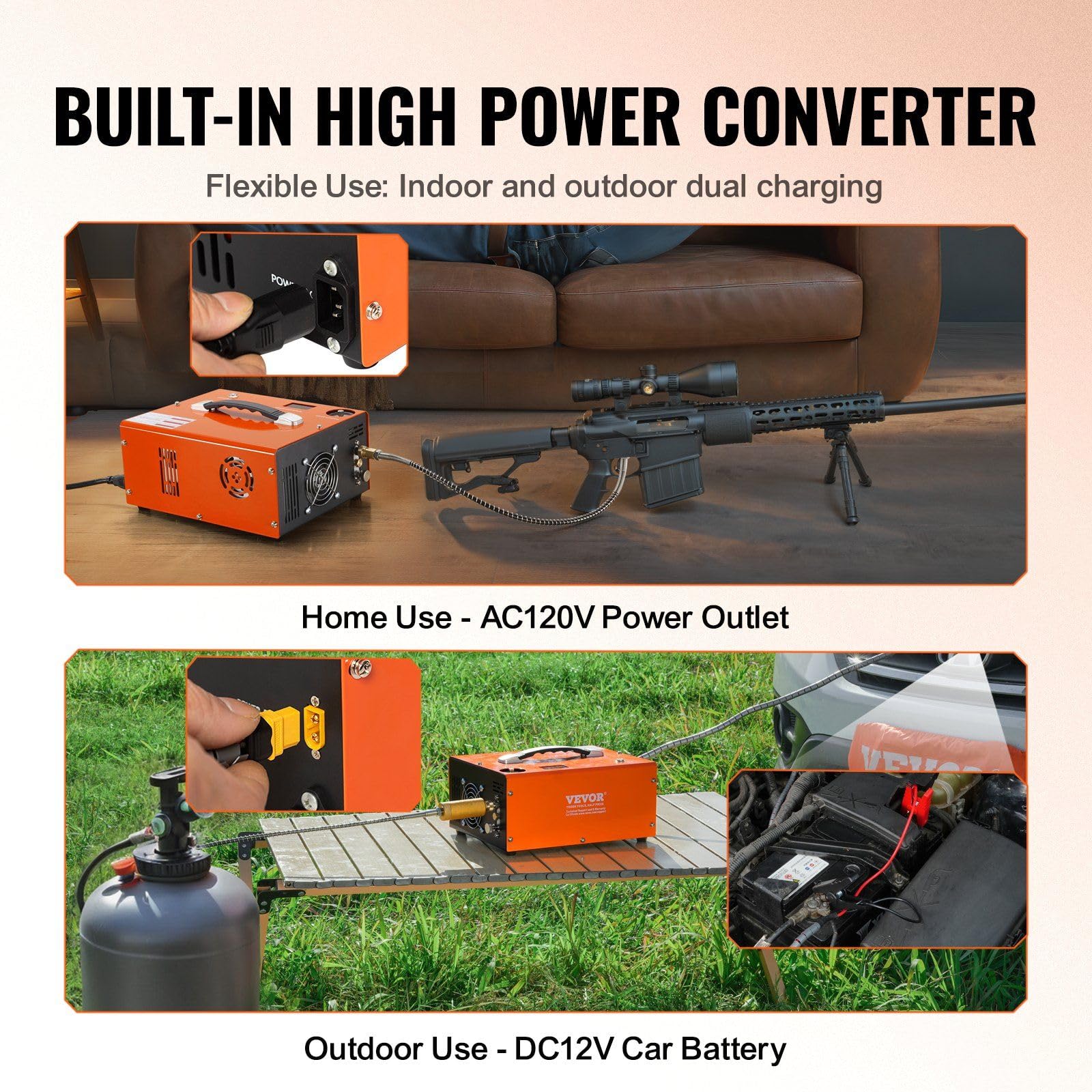 4500PSI Portable PCP Air Compressor with Built-in Converter | Oil-Free & Water-Free | DC12V/AC120V Dual Power | Auto-Stop Protection | for Air Rifles, Paintball Tanks & Scuba Diving Bottles | Hunting, Sports & Outdoor Activities