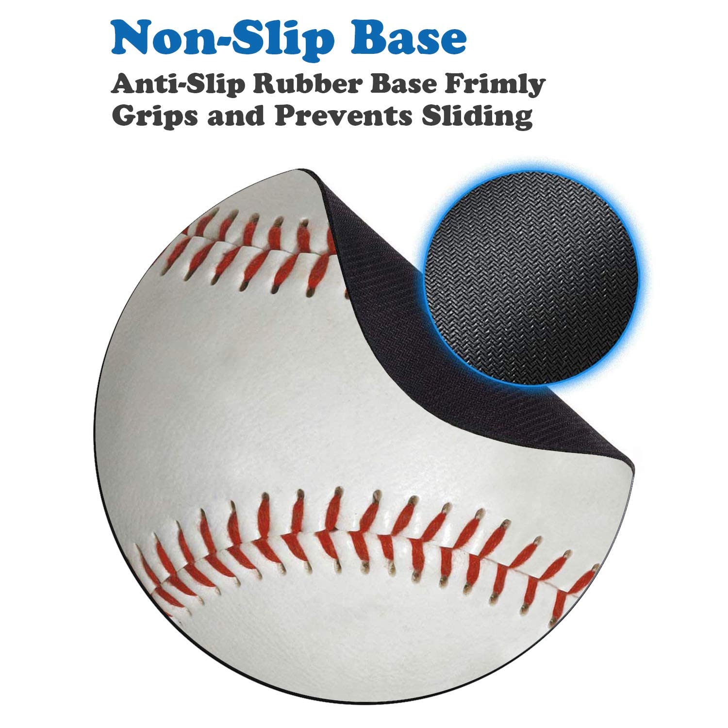 Baseball Design Non-Slip Rubber Mouse Pad with Coasters Set - Round Gaming & Office Desk Accessories for Computer, Laptop - Perfect for Work, Gaming & Home Office Decor