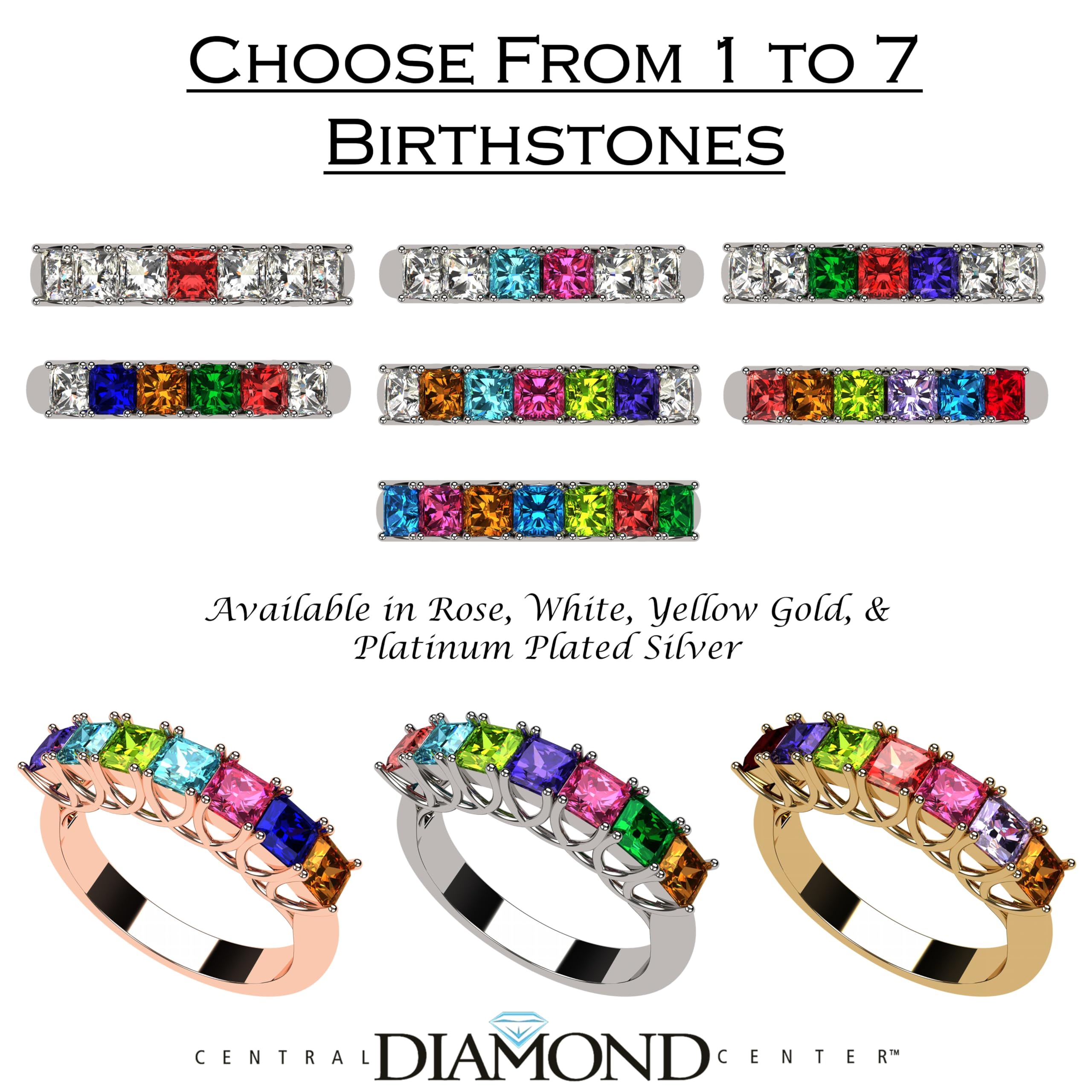 Lucita Mothers Rings with 1-7 Simulated Birthstones in Sterling Silver, 10K or 14K Gold - Elegant Gift for Mom, Grandma, Anniversary & Mother's Day