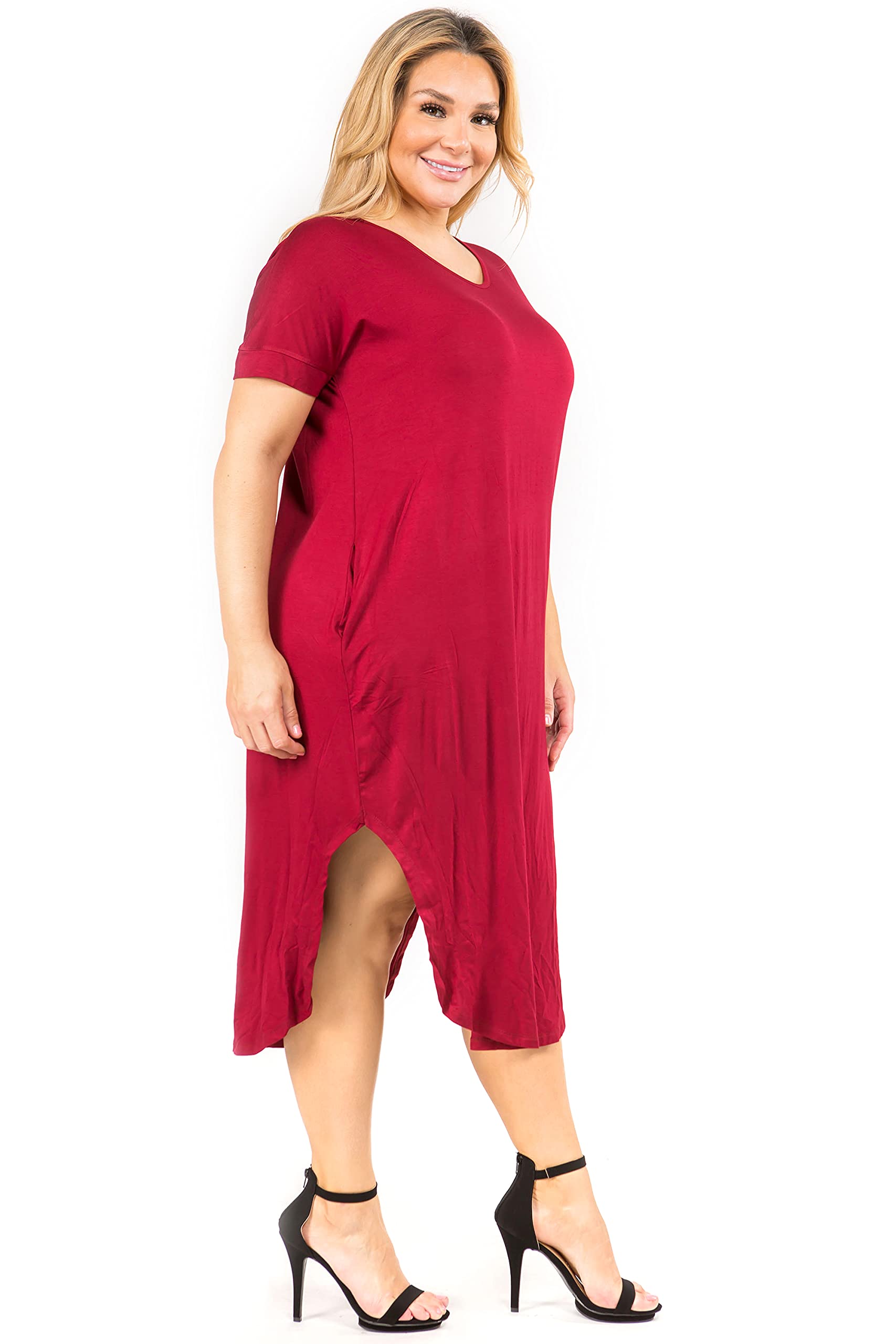 YELETE Women's Striped Curved Hem Flowy Midi Dress with Pockets - Plus Size Summer Casual Dress for Beach, Vacation & Everyday Wear