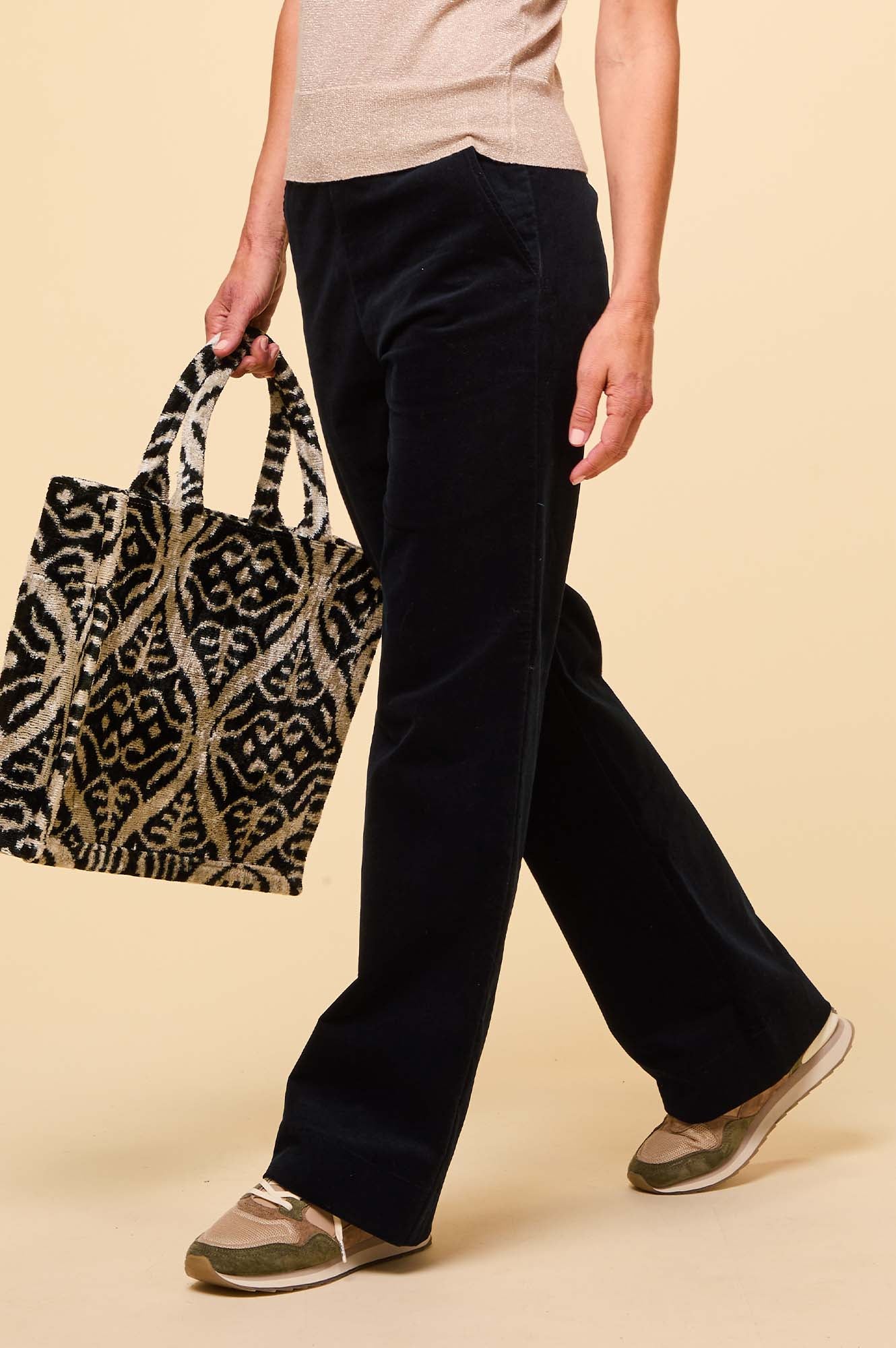 Juliette Cotton Stretch Velvet Pants for Women - Soft & Comfortable High Waist Trousers in Black | Perfect for Office, Party & Casual Wear
