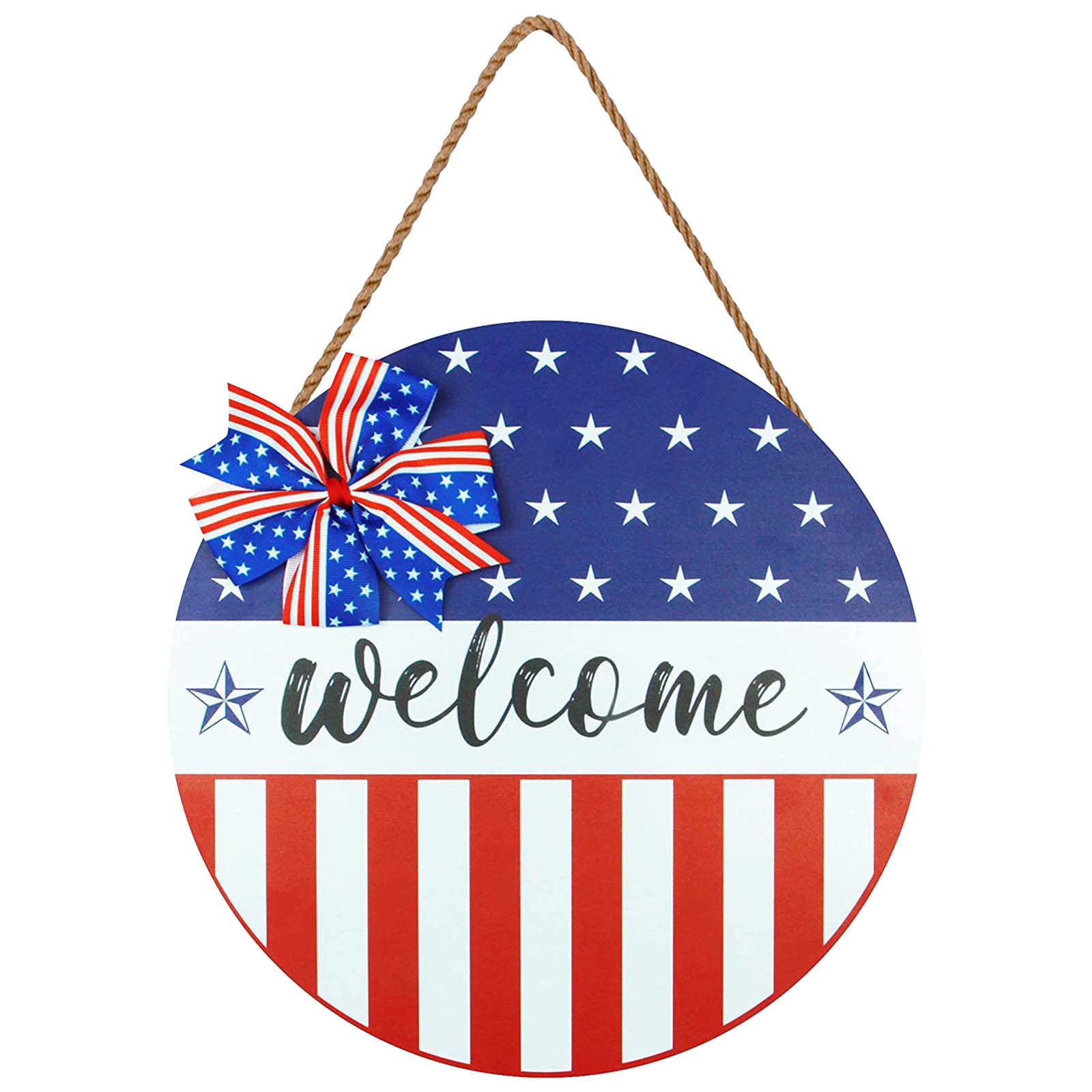 4th of July Patriotic Hanging Decor - 12 Inch Outdoor Independence Day Sign for Front Porch, Wall & Home - Perfect for Outdoor Parties, Backyard BBQs & Holiday Celebrations