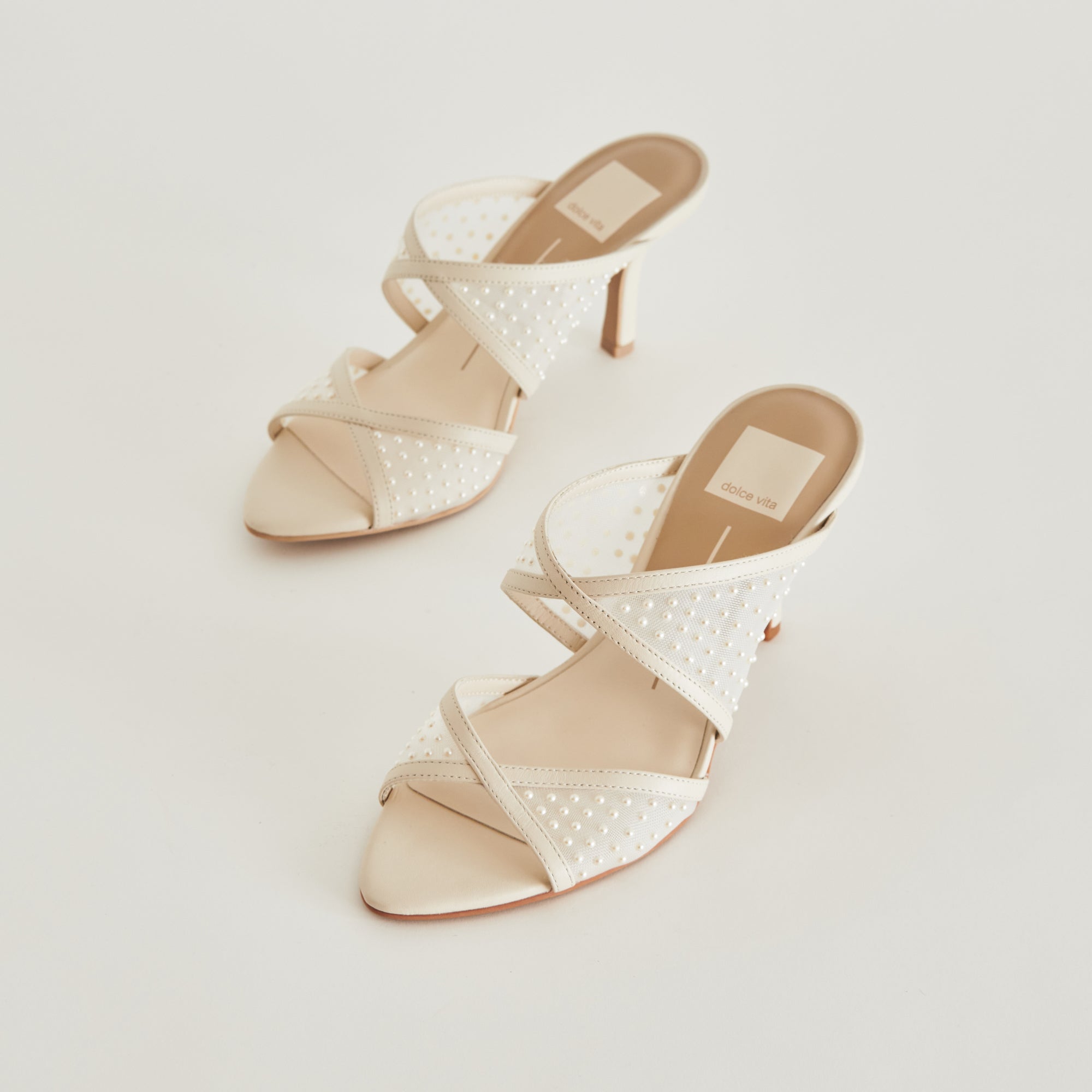 MANDEL PEARL HEELS IVORY MESH - Elegant Women's High Heels for Weddings, Parties & Special Occasions