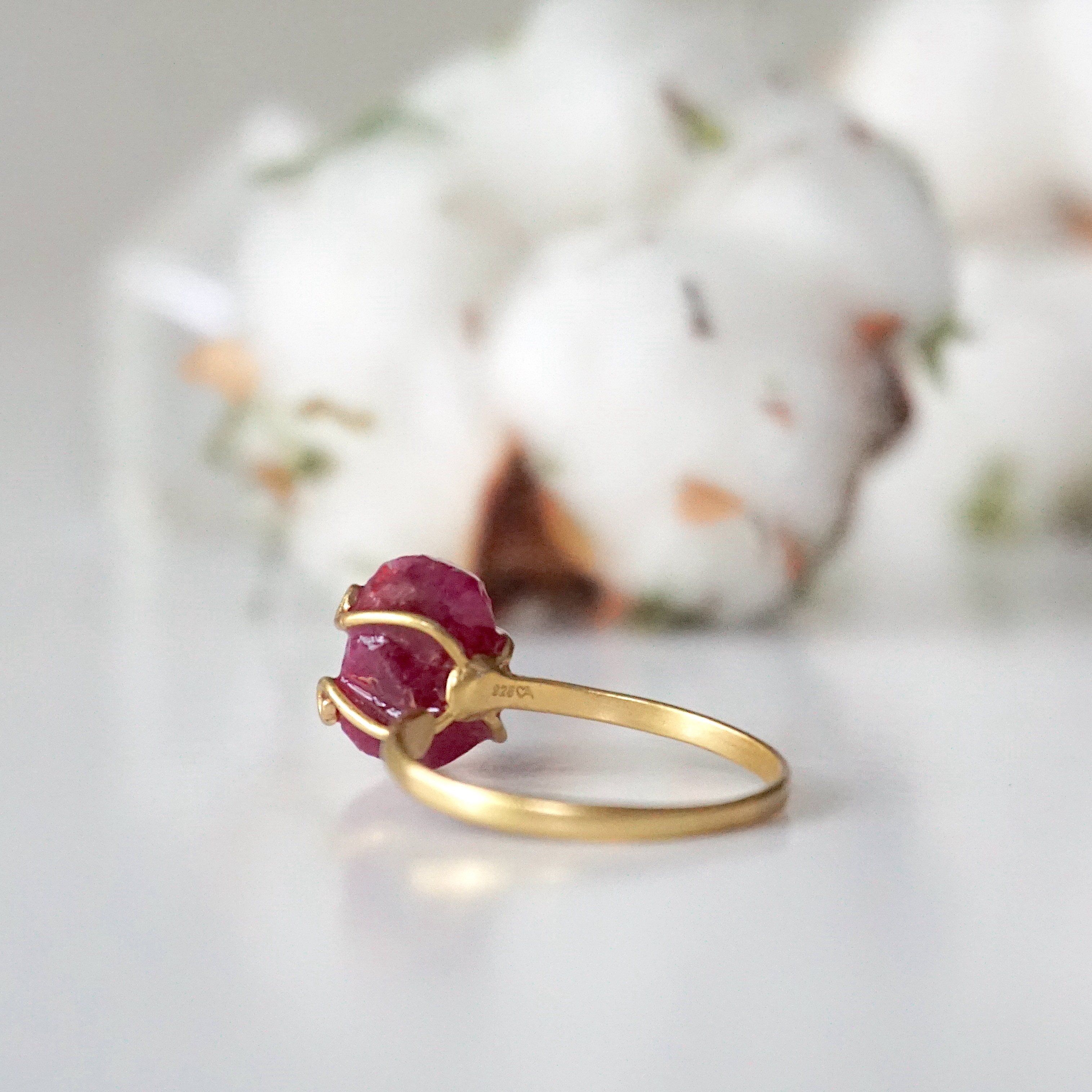 14K Gold Filled Raw Pink Ruby Ring - Elegant Handmade Jewelry for Women, Perfect for Weddings, Anniversaries & Special Occasions