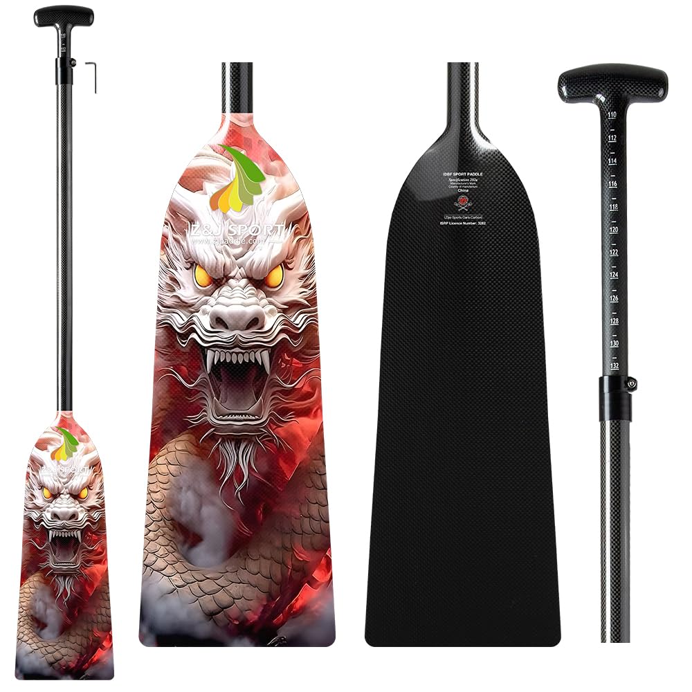 Z&J SPORT IDBF Approved Carbon Fiber Adjustable Dragon Boat Paddle with Dragon Graphic & T-Handle - Professional Racing Equipment for Dragon Boat Competitions & Team Training