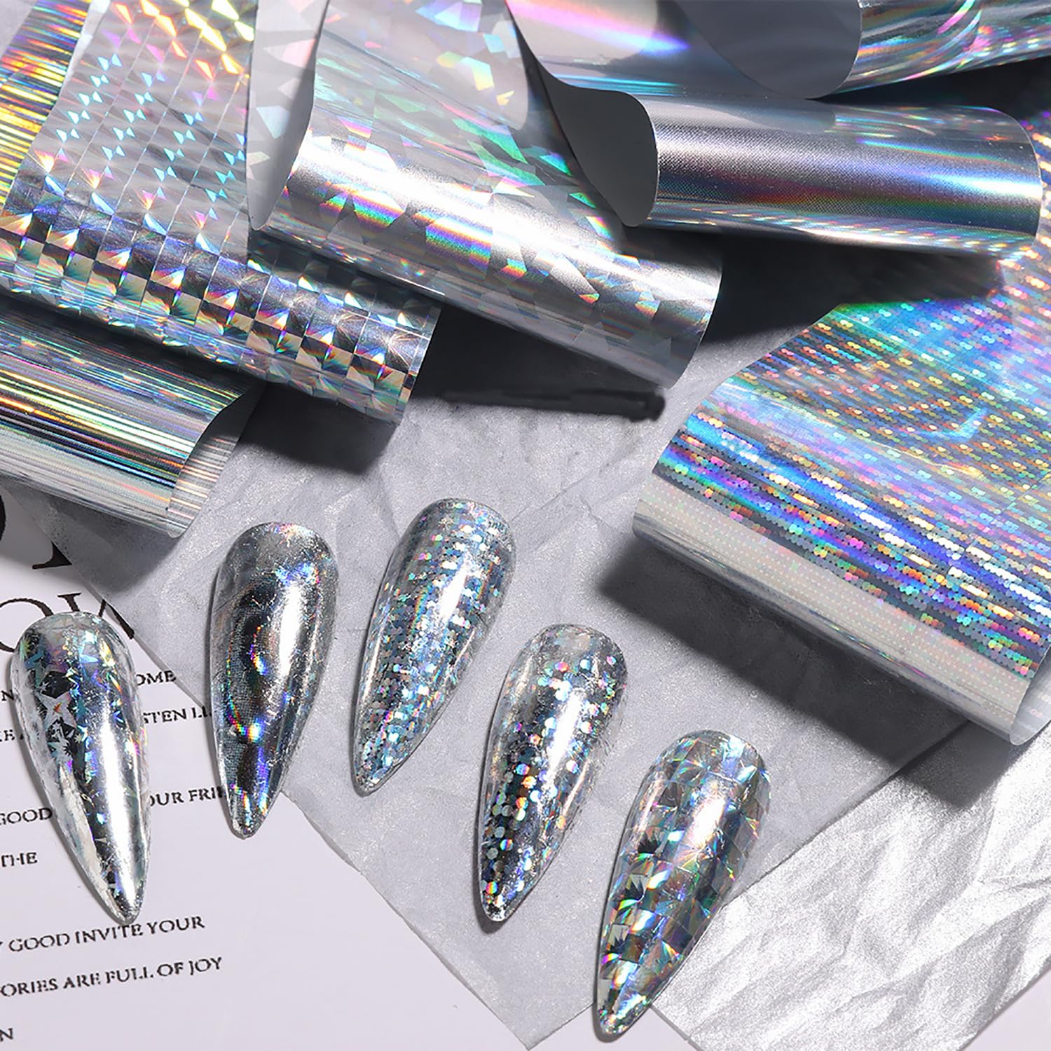 Holographic Laser Nail Foils - 10 Sheets of Starry Sky Nail Transfer Foils for DIY Nail Art, Decals & Wraps | Perfect for Salon, Home Manicure & Party Nail Designs