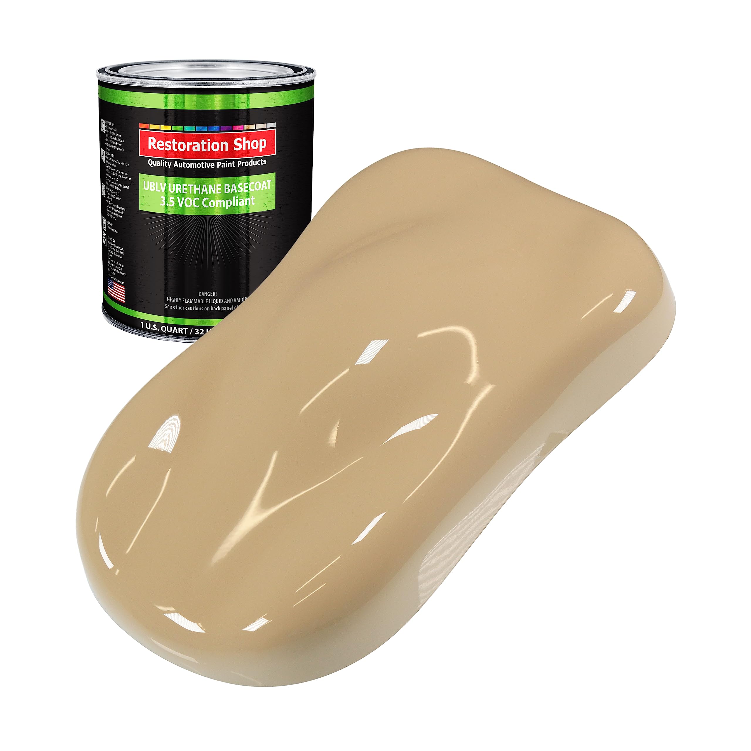 Restoration Shop - Shoreline Beige Low VOC Urethane Basecoat Auto Paint (1 Quart) - Professional High Gloss Automotive Refinish Coating for Cars & Trucks - Perfect for DIY Auto Restoration & Professional Body Shop Repairs
