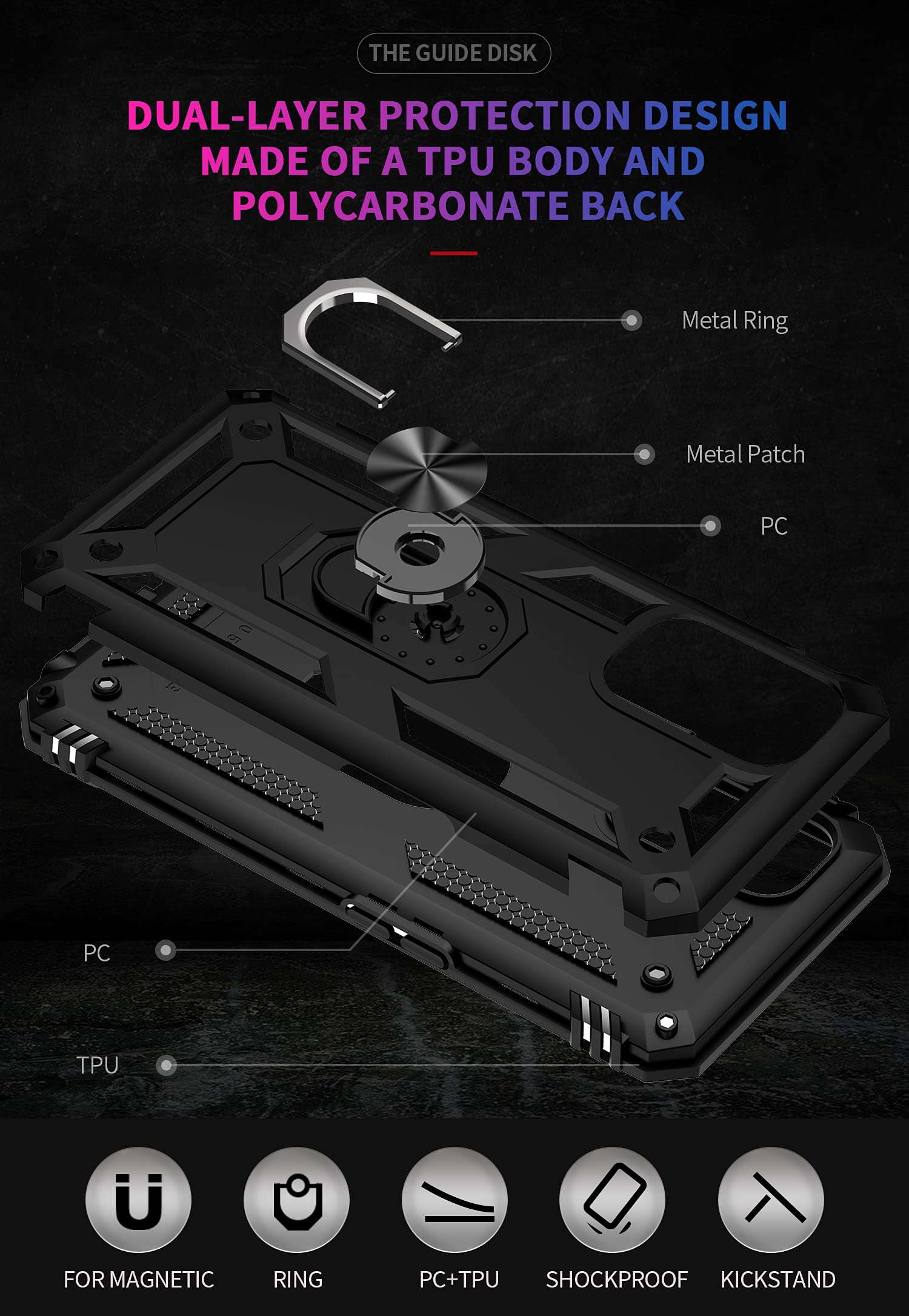 Military Grade Drop Impact Case for OnePlus Nord N200 5G - Heavy Duty Shockproof Phone Cover with 360° Metal Rotating Ring & Kickstand Holder - Perfect for Outdoor Activities, Work & Travel (Black)