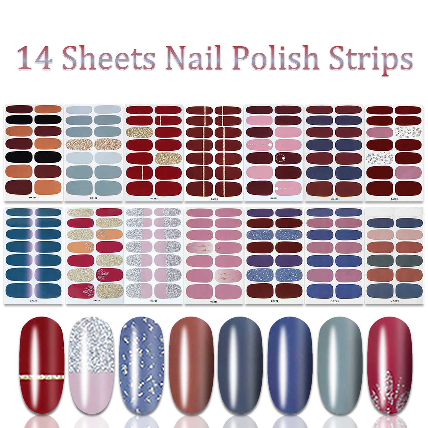 SILPECWEE 14 Sheets Solid Color Nail Polish Strips - Self-Adhesive Nail Wraps for Women, Easy DIY Nail Art Stickers with Nail File - Perfect for Parties, Weddings & Everyday Manicures