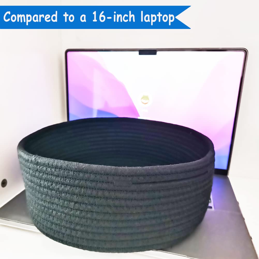 Large Black Woven Storage Basket with Handle - 10.6