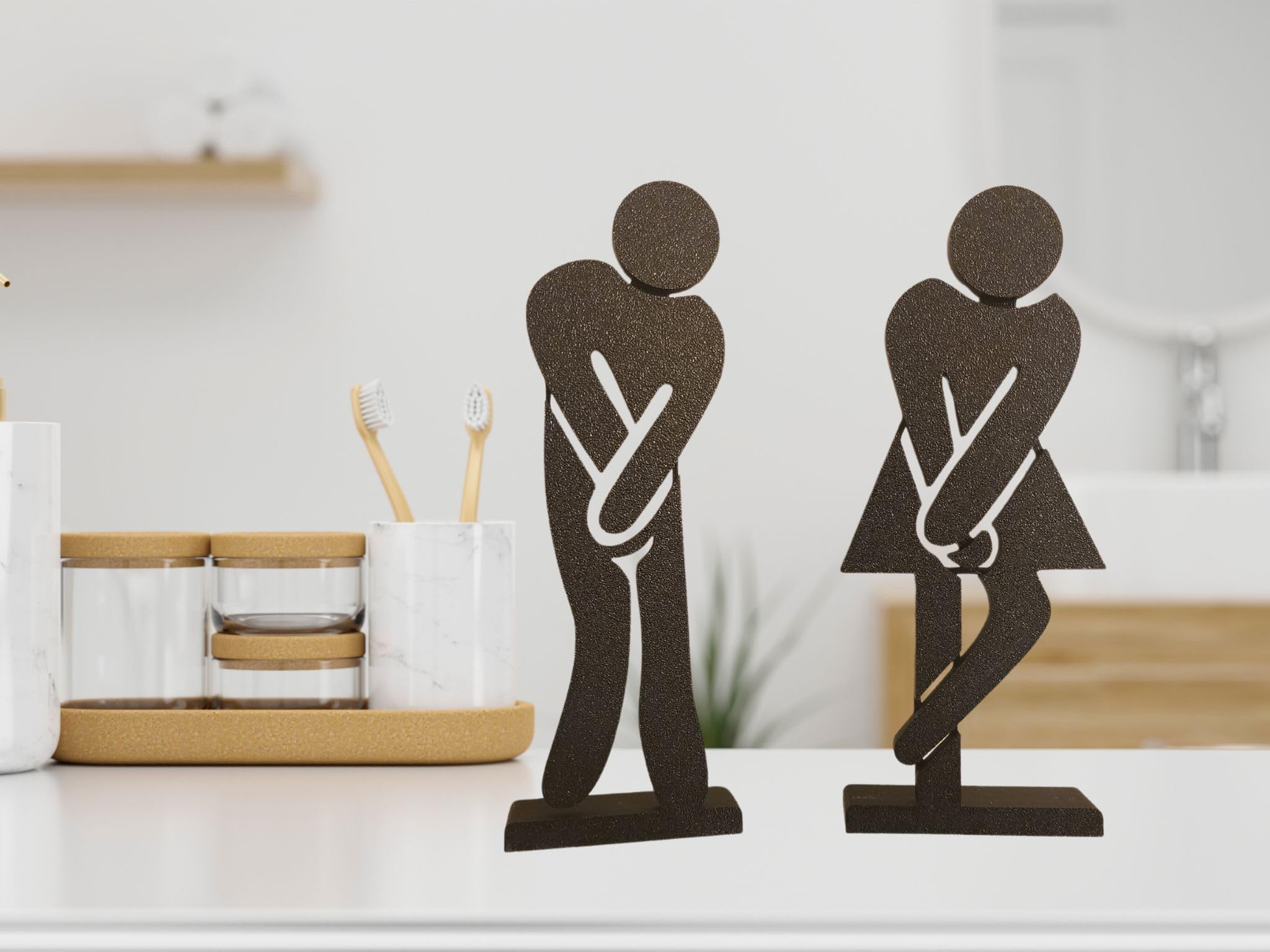Funny 'Gotta Go' Bathroom Standing Figurine - Set of 2 Novelty Restroom Decor Signs for Toilet Humor & Bathroom Decor | Perfect for Home, Office, or Gift