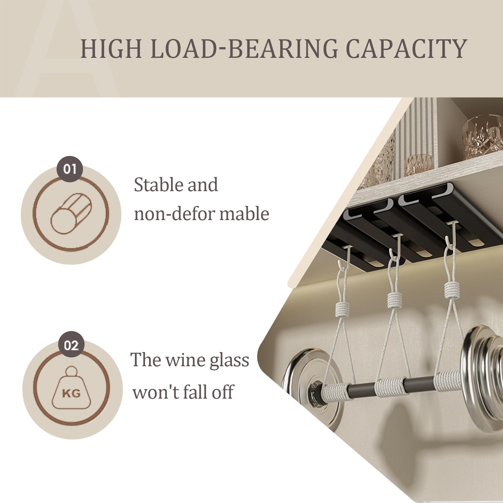 2-Pack Black Under Cabinet Stemware Rack - No Drill Wine Glass Holder for Kitchen & Bar Organization - Perfect for Hanging Wine Glasses, Champagne Flutes, and Cocktail Cups in Small Spaces