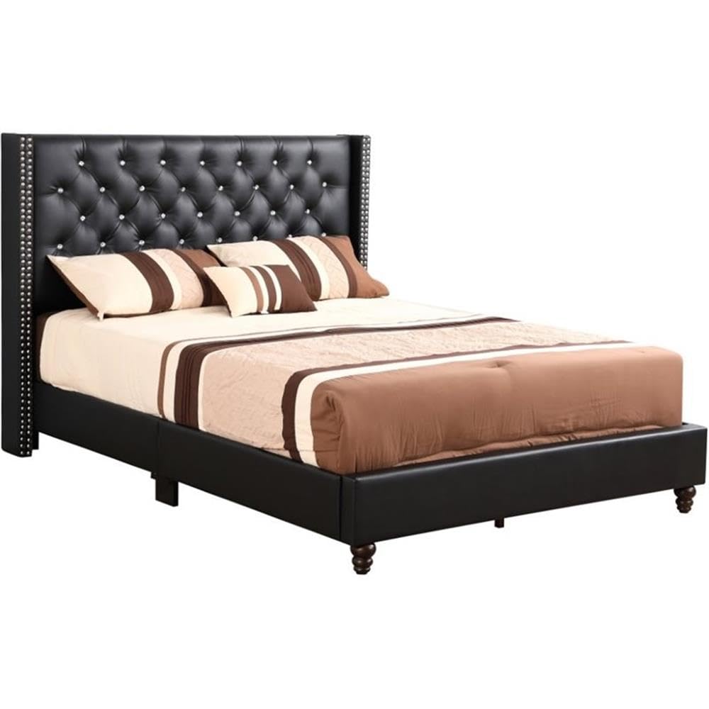 Glory Furniture Julie Velvet Upholstered Queen Bed Frame in Black - Luxurious Modern Bedroom Furniture for Master Bedroom & Guest Room