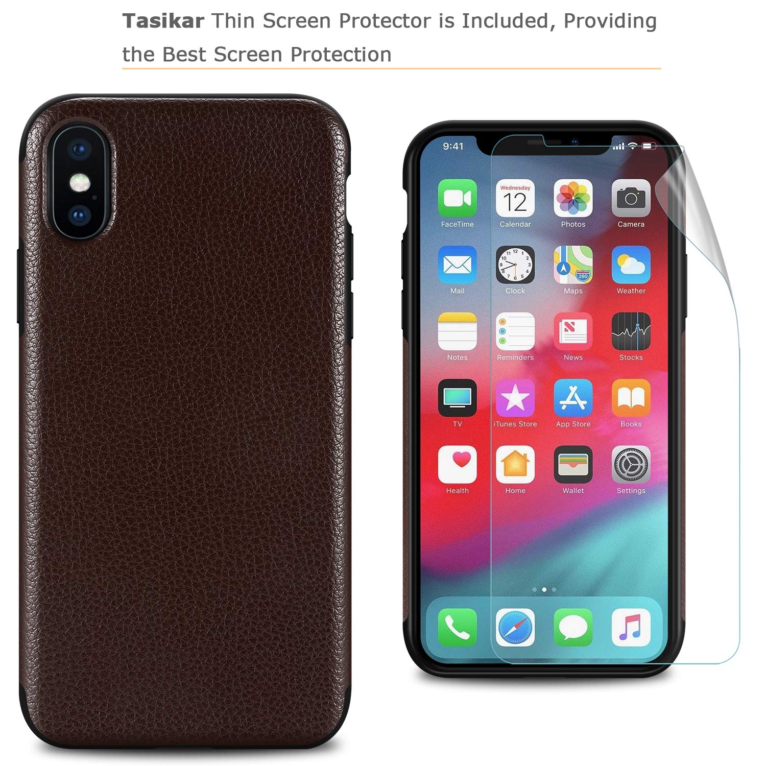 Premium Slim Fit Leather & TPU Case for iPhone Xs Max - Durable Protection, Stylish Brown Cover - Perfect for Work, Travel, and Everyday Use
