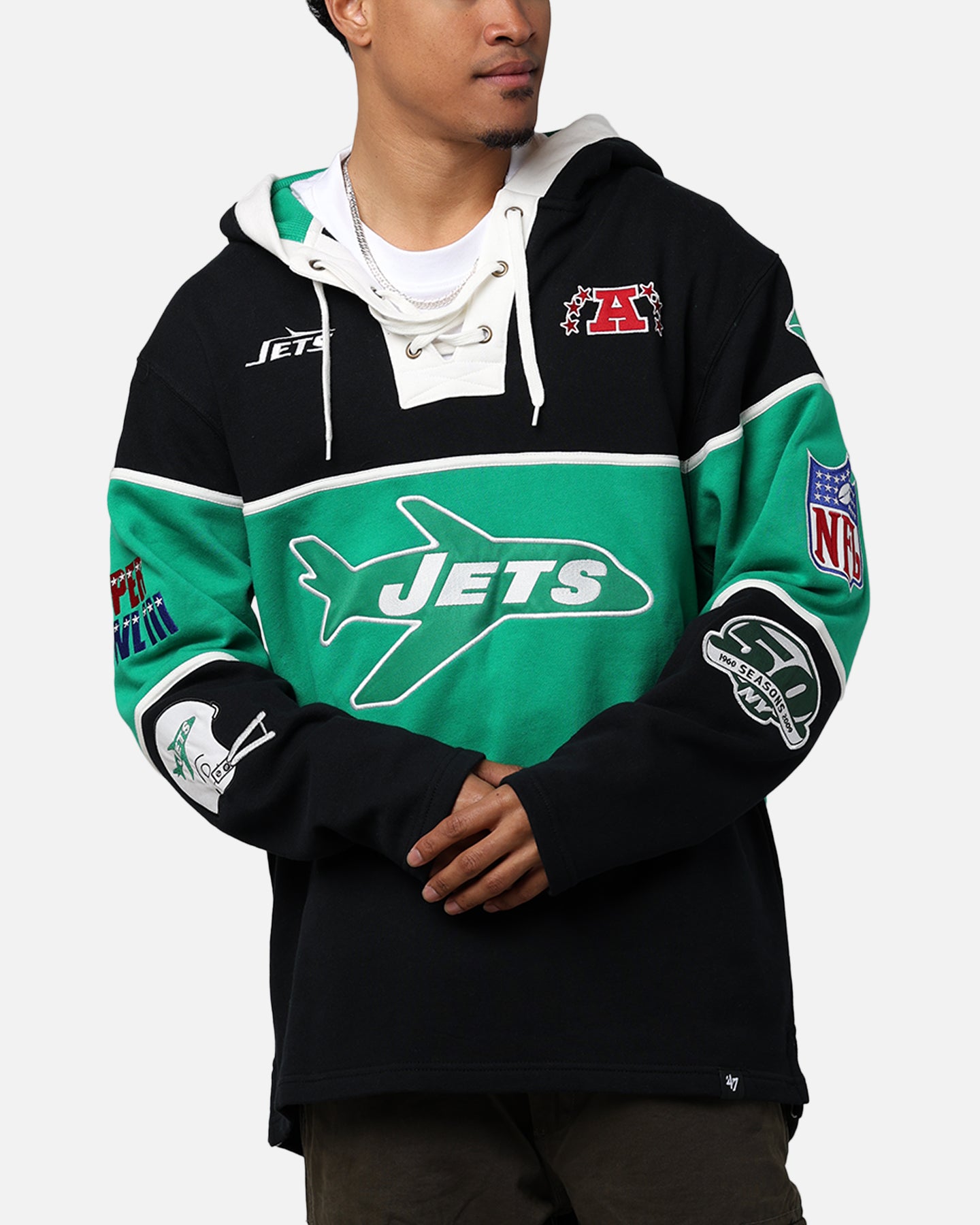 47 Brand New York Jets Super Bowl Gridiron Lacer Hoodie - Jet Black - NFL Fan Gear for Game Day & Cold Weather Wear