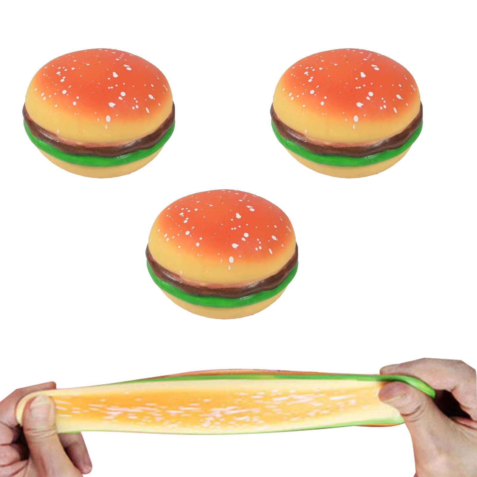 3Pcs Hamburger Stress Relief Toys - Fun Squeeze & Stretch Fidget Toys for Kids, Adults - Perfect for Office, School & Home Relaxation