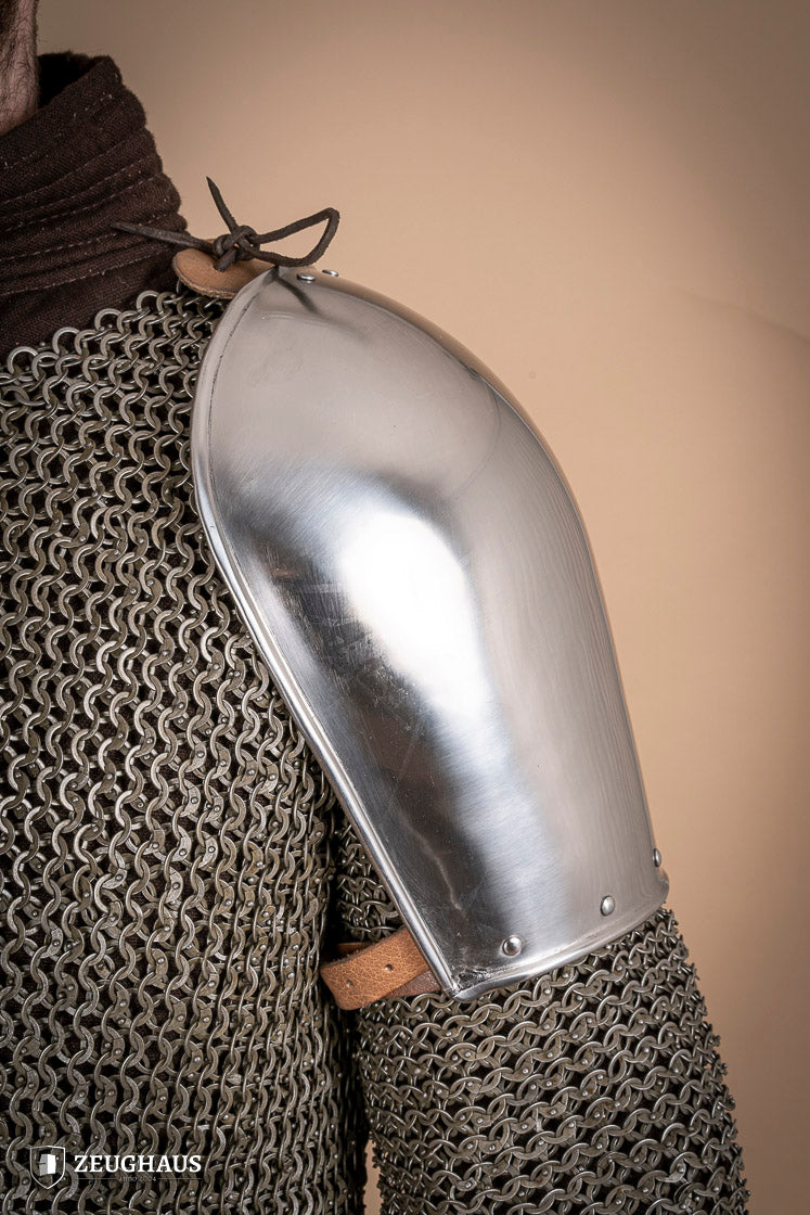 Polished Pauldrons 1350 1425 1.6mm - Medieval Armor Shoulder Plates for LARP, Cosplay & Renaissance Fairs