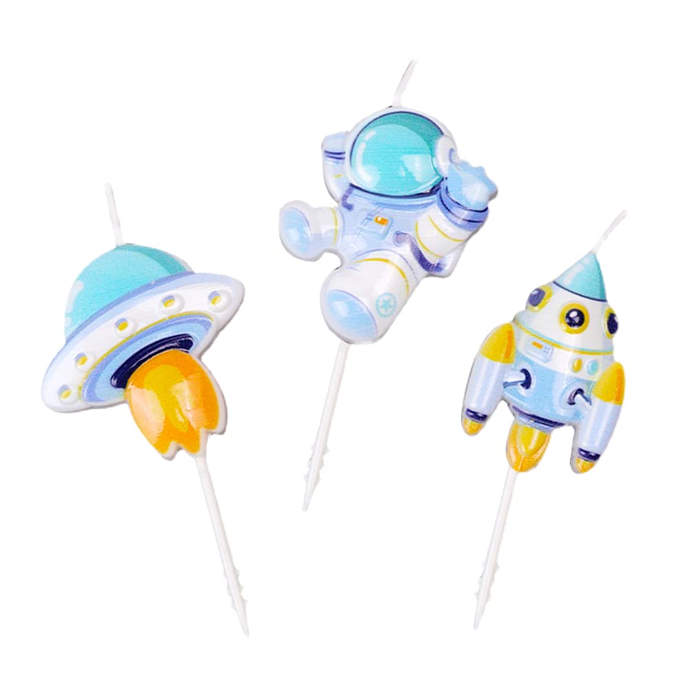 Spaceman Birthday Candles - Set of 3 Rocket & Astronaut Themed Candles for Birthday Parties, Baby Showers & Space-Themed Celebrations | Perfect for Cake Decorations & Kids' Space Adventures