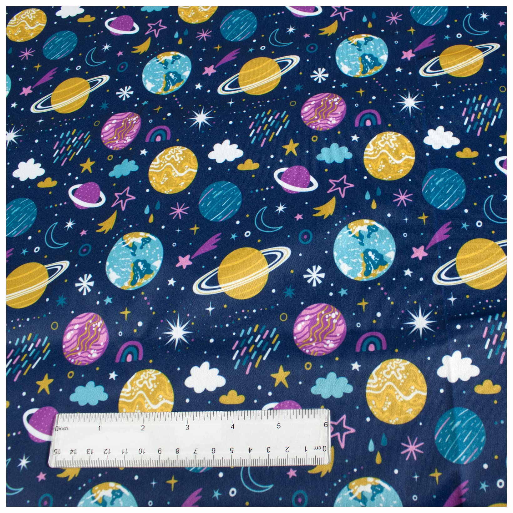 Waterproof & Breathable Polyurethane Laminate (PU) Fabric by The Meter - 2 Meters, Planets and Stars Design - Ideal for Cloth Diapers, Baby Carriers, Rainwear & DIY Craft Projects