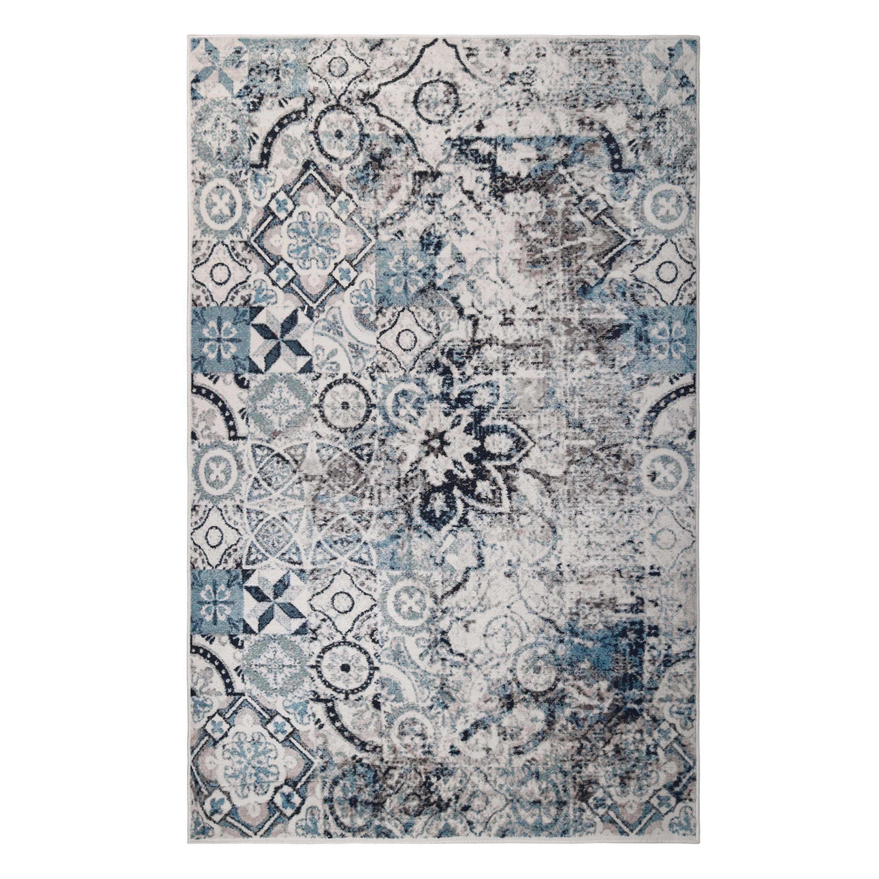 Handmade Rangoli Geometric Medallion Non-Slip Area Rug - Boho Chic Living Room Carpet, Bedroom Decor, Yoga Mat & Meditation Space