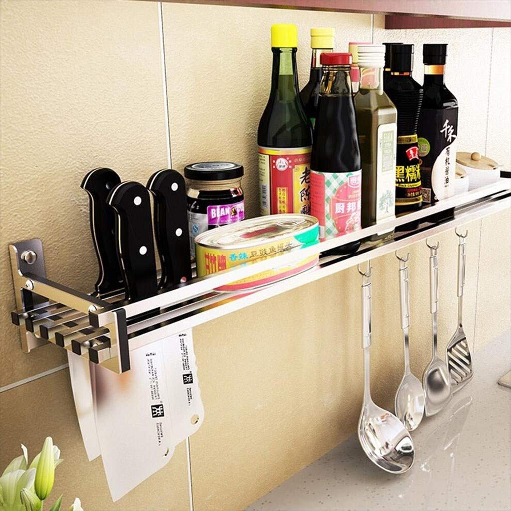 304 Stainless Steel Spice Rack Wall Mount - Rustproof Kitchen Shelf Organizer for Spices, Utensils & Small Items - Perfect for Pantry, Cabinet or Countertop Storage