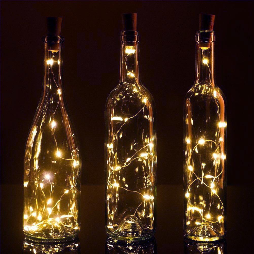 3 Pack 20 LED Warm White Cork Wine Bottle Lights - Battery Powered Fairy String Lights for DIY Home Decor, Wedding, Party & Table Centerpiece Decoration