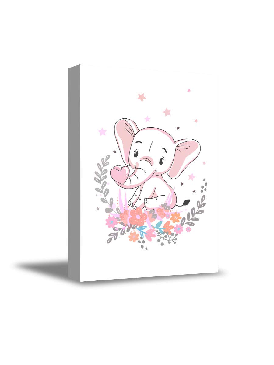 Pink Elephant Nursery Wall Art - Kids Room Decor 24x36