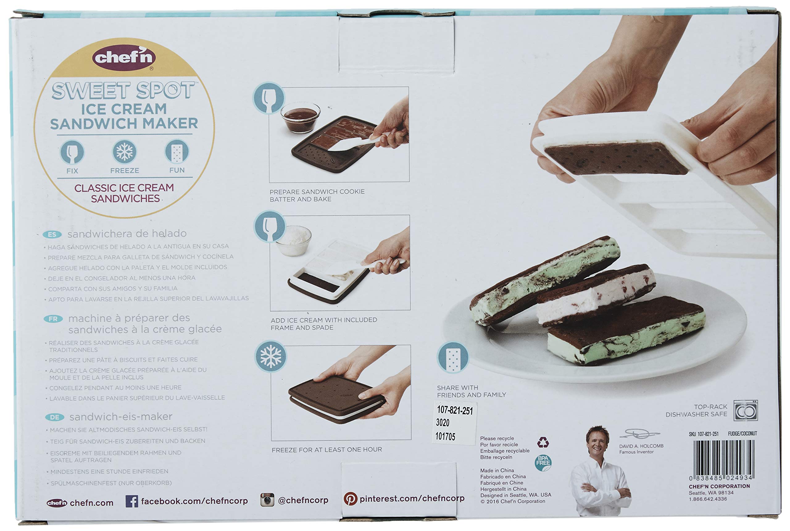 Chef'n 107-821-251 Sweet Spot Ice Cream Sandwich Maker - Perfect Homemade Ice Cream Treats for Parties, BBQs & Family Desserts - Black, One Size