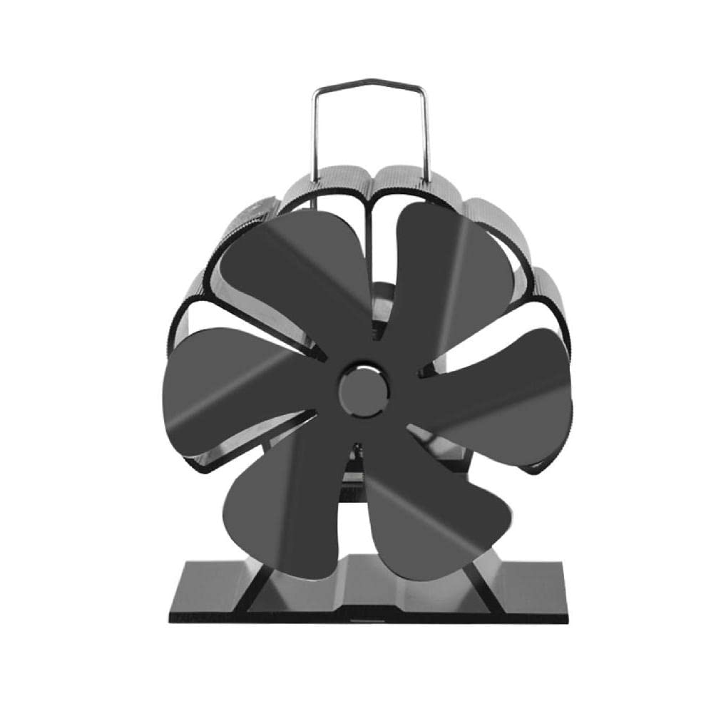 6-Blade Aluminum Alloy Heat Powered Stove Fan - Efficient Wood Burner Fireplace Fan for Quiet Heat Distribution - Perfect for Home, Cabin & RV Heating - Black Eco-Friendly Design