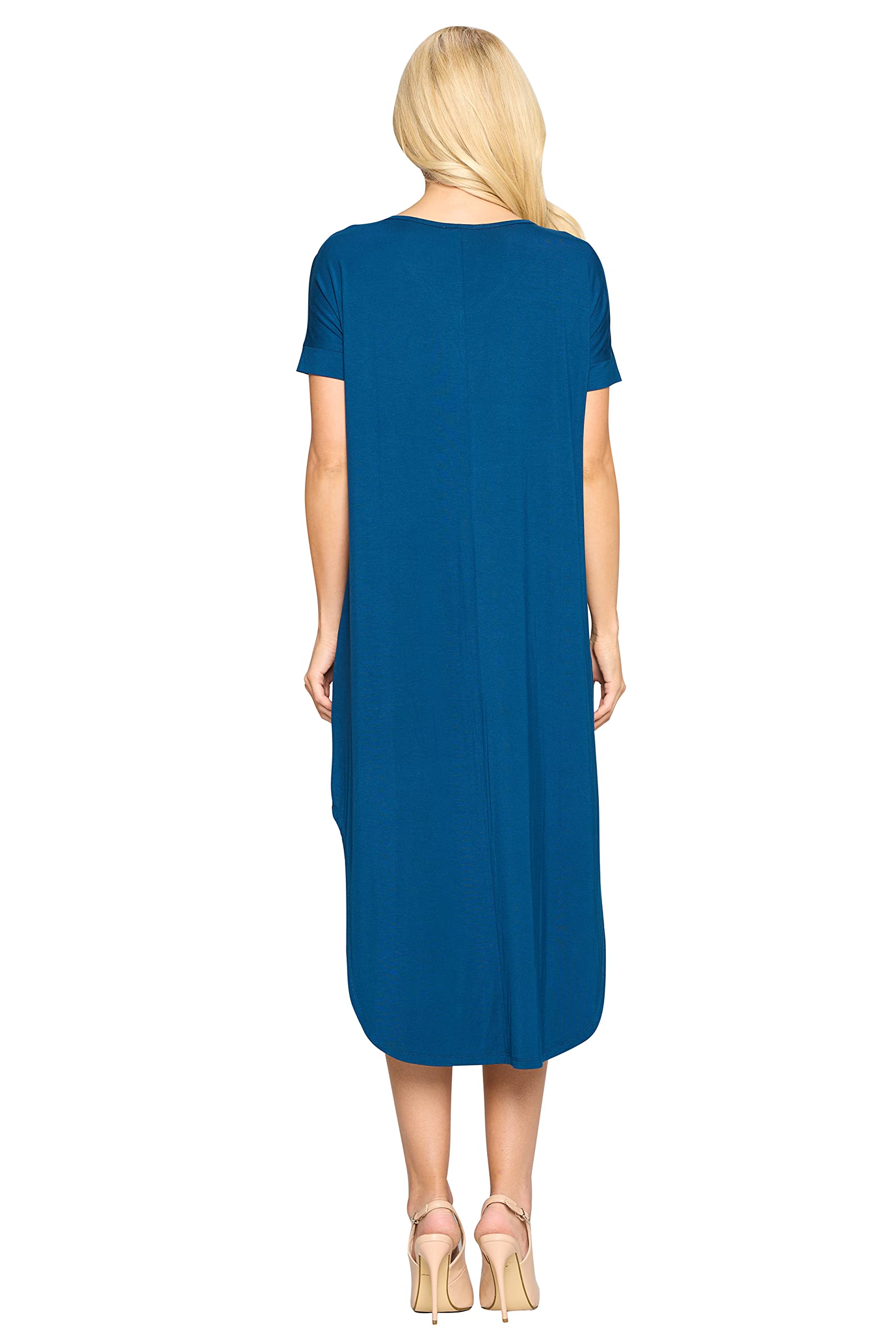 YELETE Women's Striped Curved Hem Midi Dress with Pockets - Flowy Summer Casual Dress for Beach, Vacation & Everyday Wear