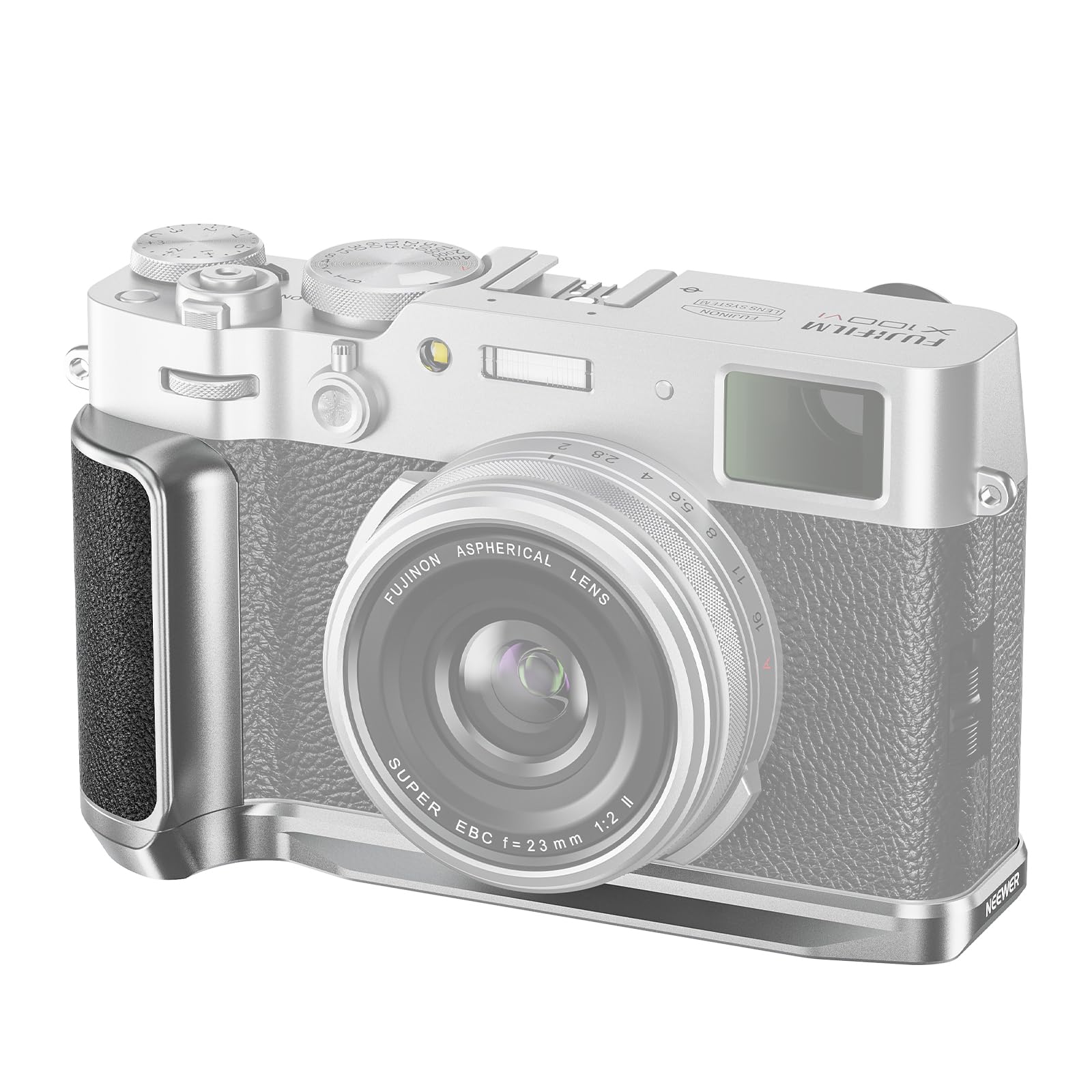 NEEWER X100VI Baseplate for Fujifilm X100VI & X100V Camera - L-Shaped Bracket with Handgrip, Arca-Swiss Tripod Compatible (Silver, CA083) - Perfect for Street Photography, Travel & Vlogging