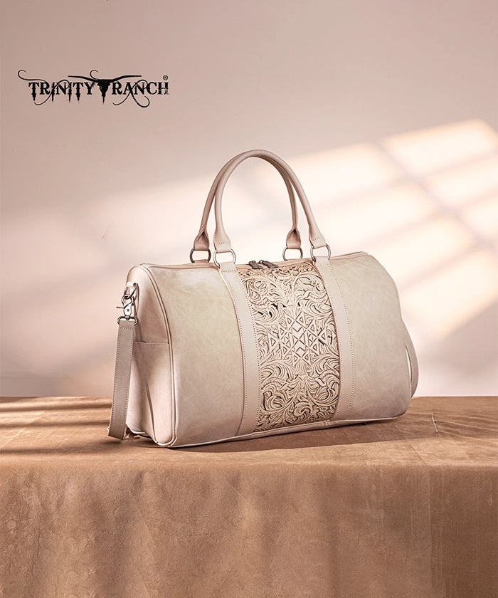 Trinity Ranch Aztec Tooled Leather Weekender Bag - Stylish Travel Duffel for Women & Men - Perfect for Weekend Getaways, Gym, Work & Overnight Trips