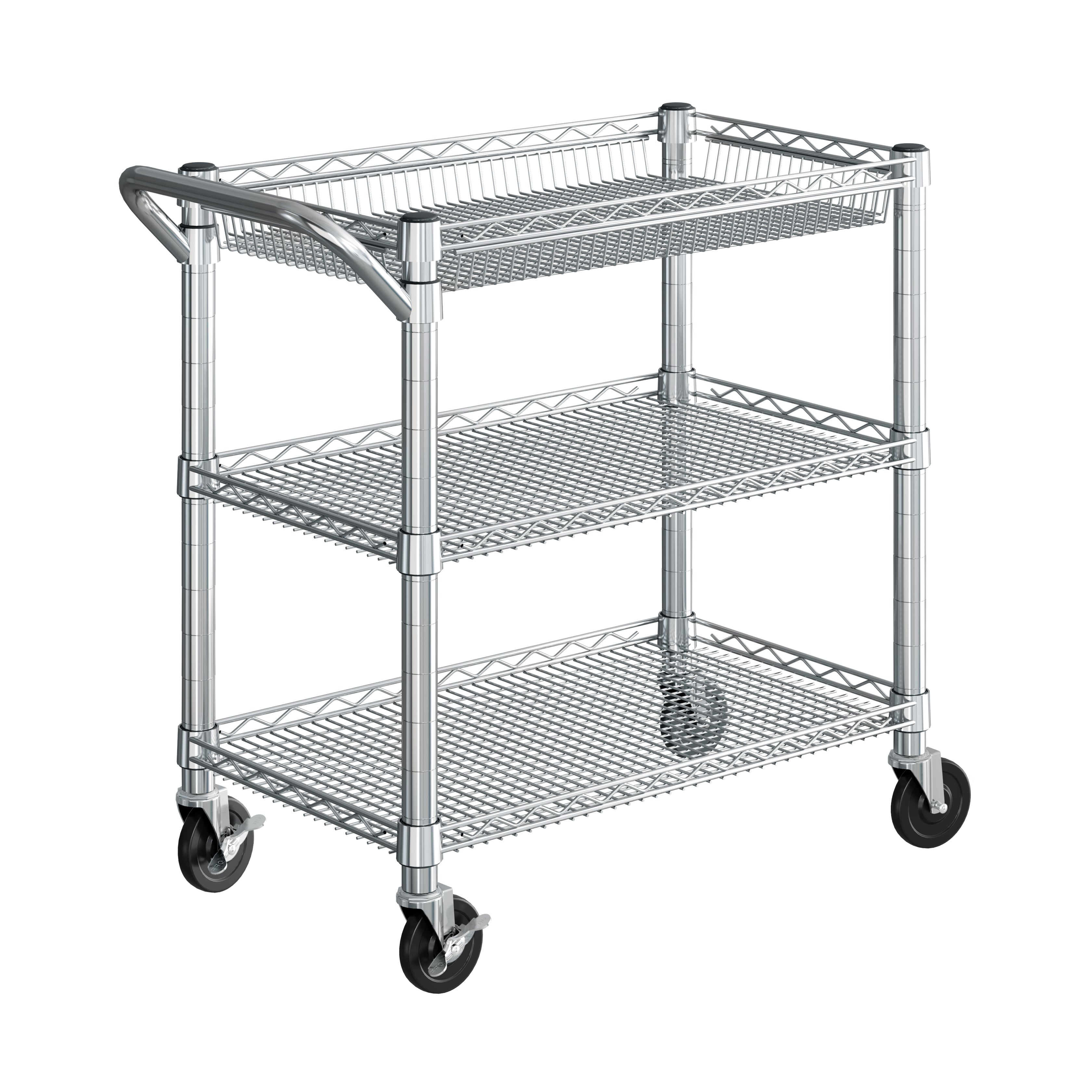 3-Tier NSF Heavy Duty Utility Cart - Commercial Grade Rolling Cart for Kitchen, Restaurant, or Warehouse Use - Ideal for Food Service, Storage, and Transport