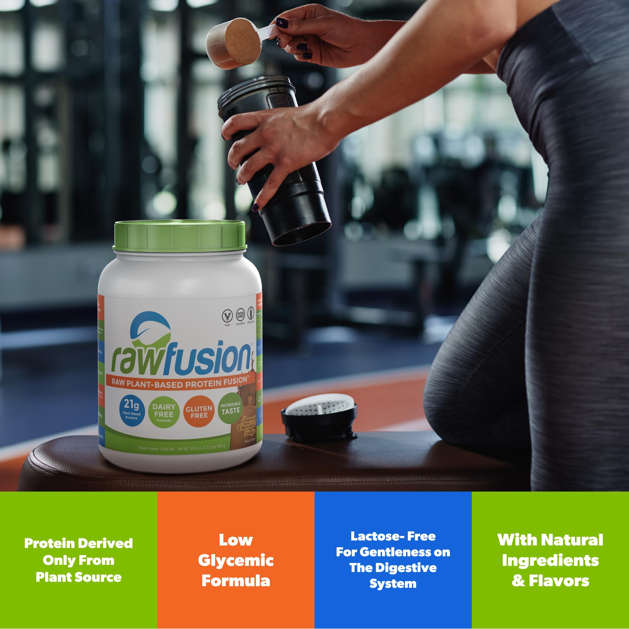 RawFusion Plant Protein Powder - Peanut Chocolate Fudge Flavor, 32.9oz (Pack of 1) | Vegan Protein Supplement for Muscle Recovery, Smoothies & Baking | Gluten-Free & Non-GMO
