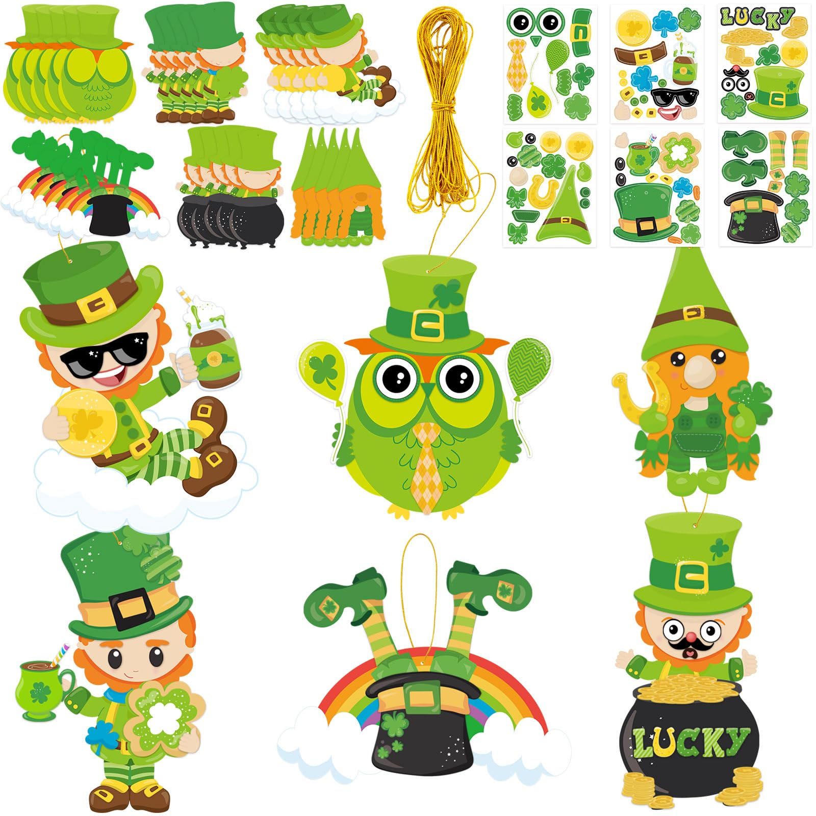 St. Patrick's Day Craft Kit for Kids - 30 Pack DIY Stickers with Leprechauns, Shamrocks & Owls - Fun Party Activities & Classroom Projects for St. Patty's Day Celebrations