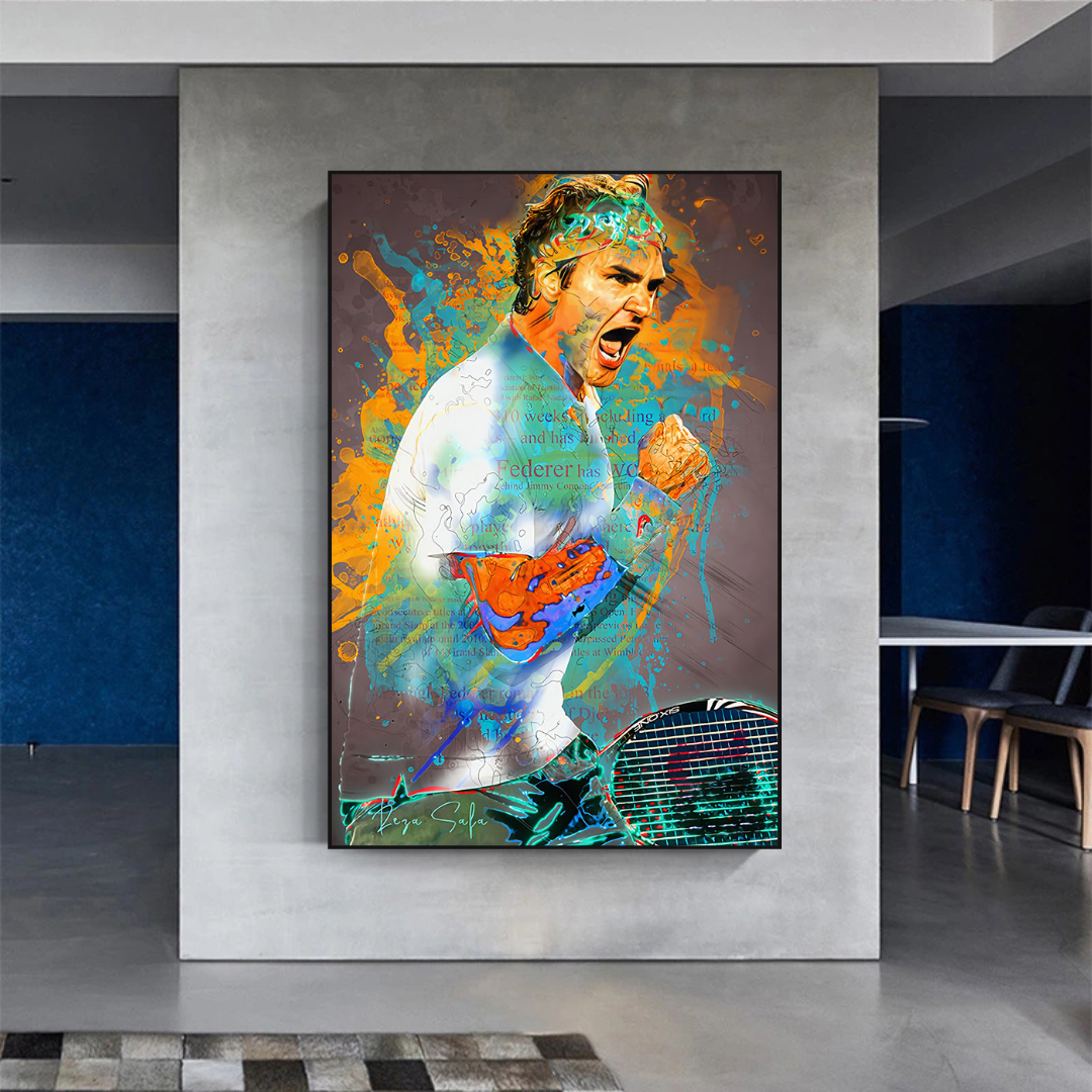 Roger Federer Tennis Legend Sports Canvas Wall Art - Premium Decor for Home, Office & Gym - Perfect Gift for Tennis Fans & Sports Enthusiasts