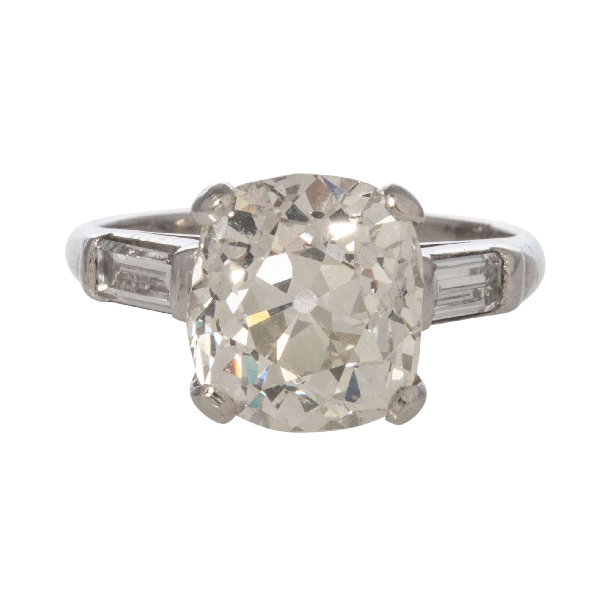 4.26ct Cushion Cut Diamond Engagement Ring with 0.50ct Baguette Side Stones in Platinum - Perfect for Proposals, Anniversaries & Special Occasions