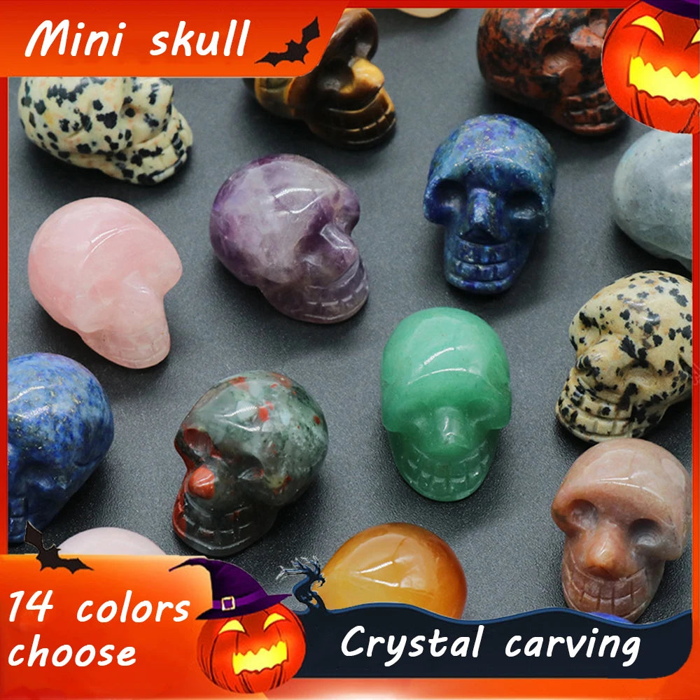 Natural Crystal Skull Carvings - Hand-Polished Mineral Ghost Head Statues for Halloween Decor, Home & Office Desktop Display (14 Colors) | Perfect for Meditation, Feng Shui & Spiritual Gifts