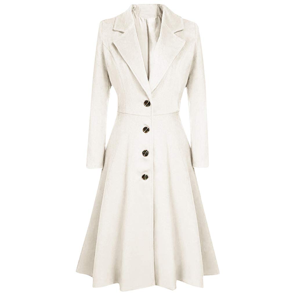 GQFDBS Women's Fleece Black Trench Coat - Long Lapel Button Winter Jacket for Ladies | Warm Pullover Fleece Outwear for Cold Weather & Outdoor Activities