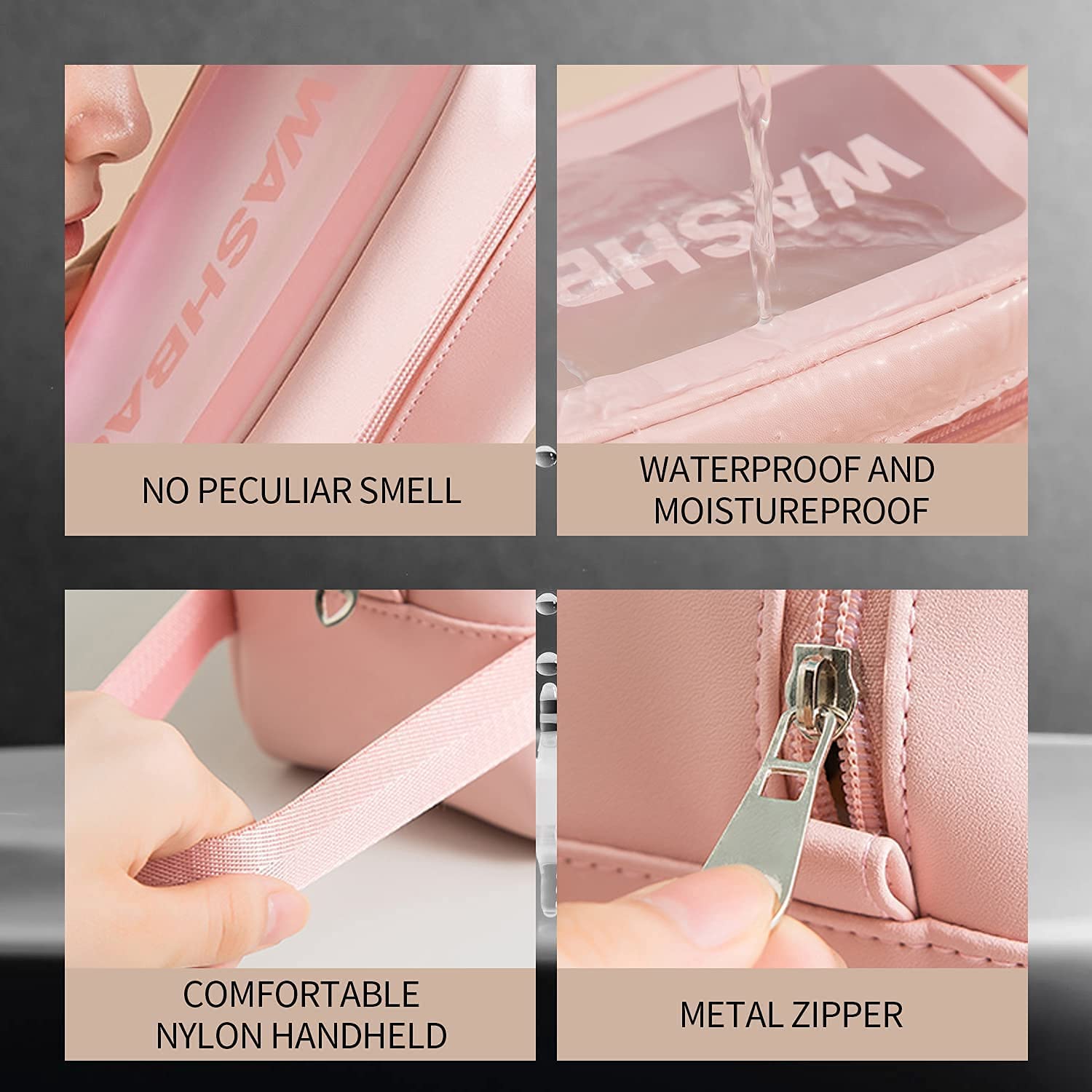 Clear PU Travel Cosmetic Organizer Bag - Waterproof Makeup Pouch & Toiletry Bag for Women & Girls (Pink, Medium Size) | Perfect for Air Travel, Gym, Beach & Daily Organization
