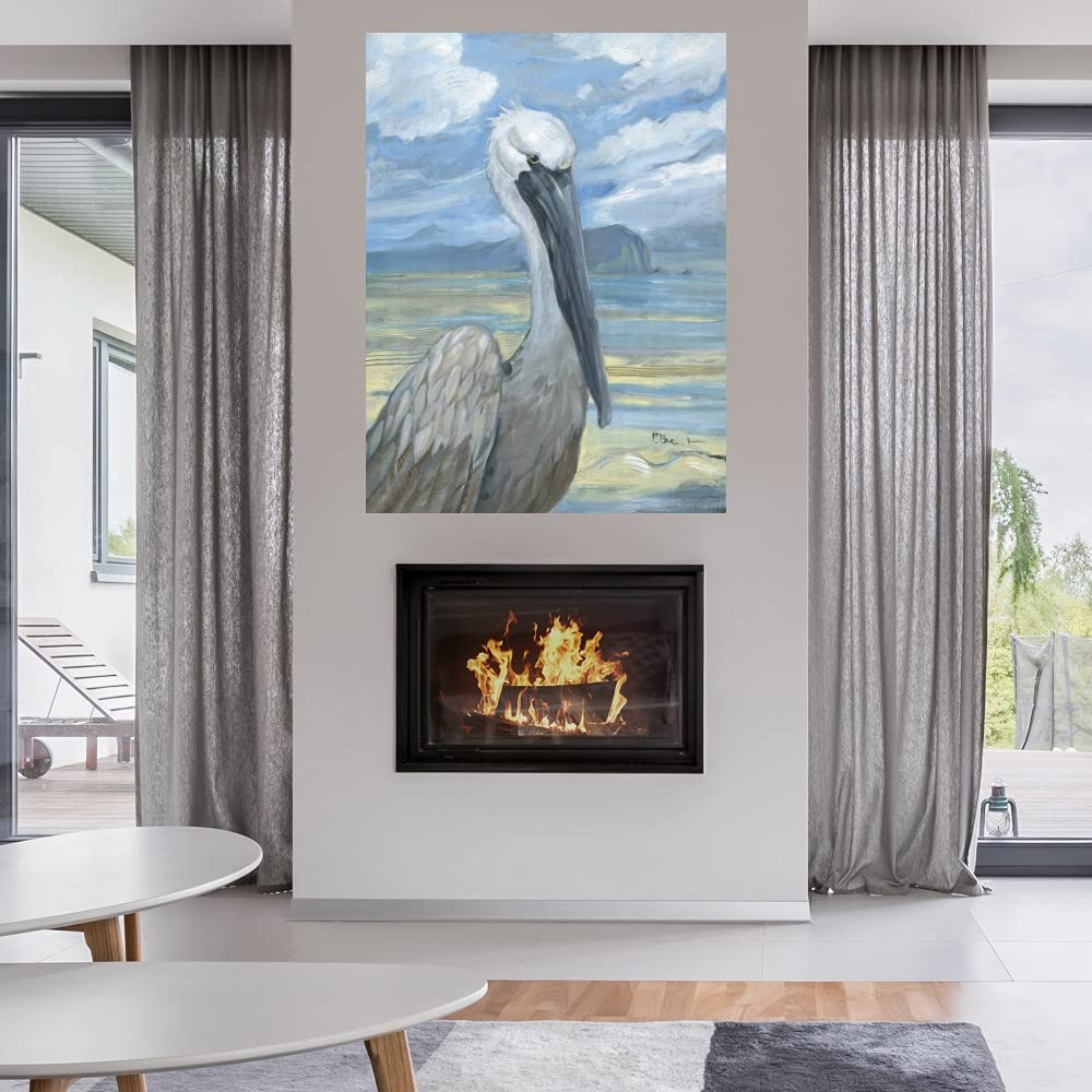 Salty Pelican Fine Art Canvas Wall Decor by Paul Brent - 24x32 Inches - Ready to Hang - Coastal & Nautical Theme Painting for Living Room, Bedroom, Office, Kitchen, Bathroom, Bar & Dining Room - Perfect Beach House Decor & Gift for Ocean Lovers