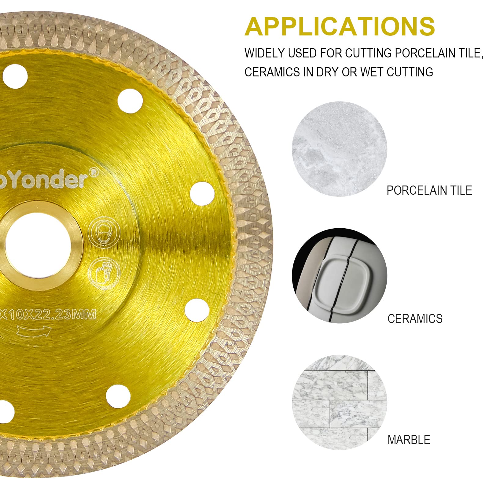 GoYonder 5-Inch Diamond Tile Blade for Angle Grinder - Ultra Thin Wet/Dry Cutting Disc for Ceramic, Porcelain, Granite, Marble & Stone - Perfect for DIY Projects, Home Renovation & Professional Tile Installation (Golden, 5