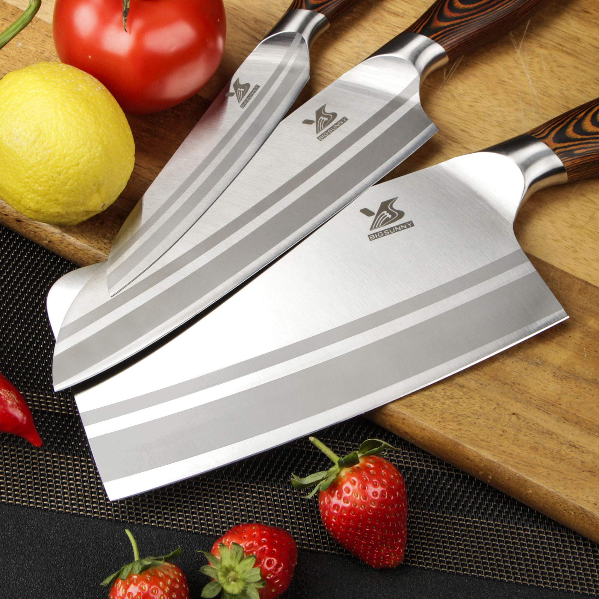 MSY BIGSUNNY 17-Piece German Steel Knife Set with Wooden Block - Professional Kitchen Cutlery Set for Chefs & Home Cooking - Perfect Gift for Weddings & Housewarming