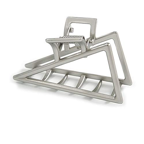 Avalaya Matte Silver Geometric Triangle Hair Claw Clip - 75mm Wide | Perfect for Updos, Ponytails & Half-Up Hairstyles